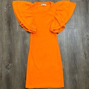 Zara Ribbed Puff Sleeve Dress